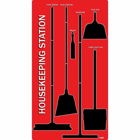 5S SUPPLIES 5S Housekeeping Shadow Board Broom Station Version 3 - Red Board / Black Shadows No Broom HSB-V3-RED-BO